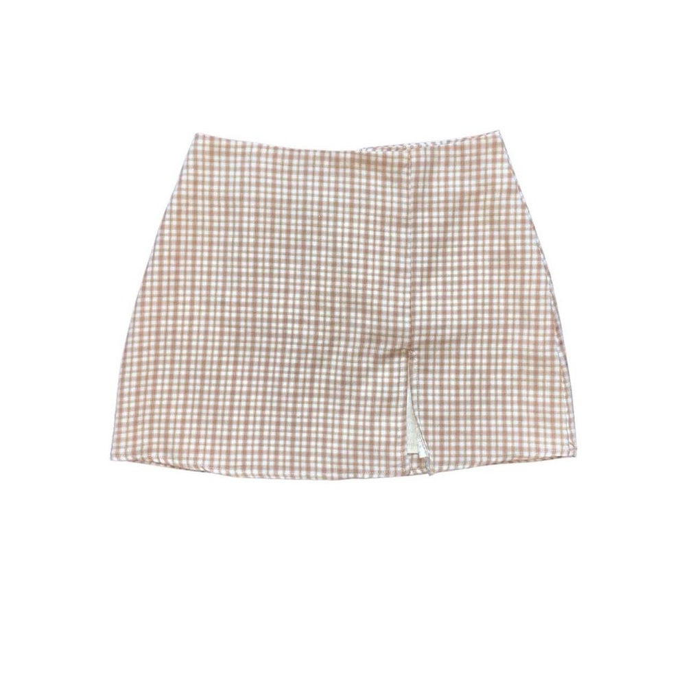 Tan Checkered Mini Skirt